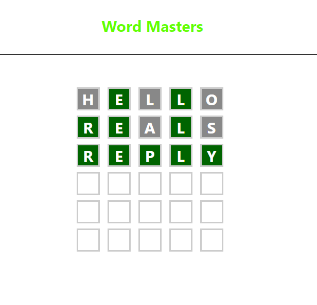 A screenshot of my Word Masters project